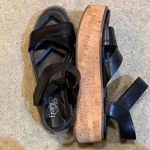 Franco Sarto Black Faux Leather Cork Platform Sandals-Size 8.5